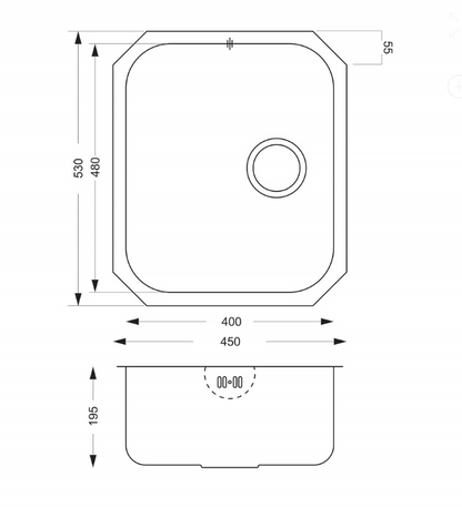 Modo Classic Large 1 Bowl Undermount Sink - Stainless Steel